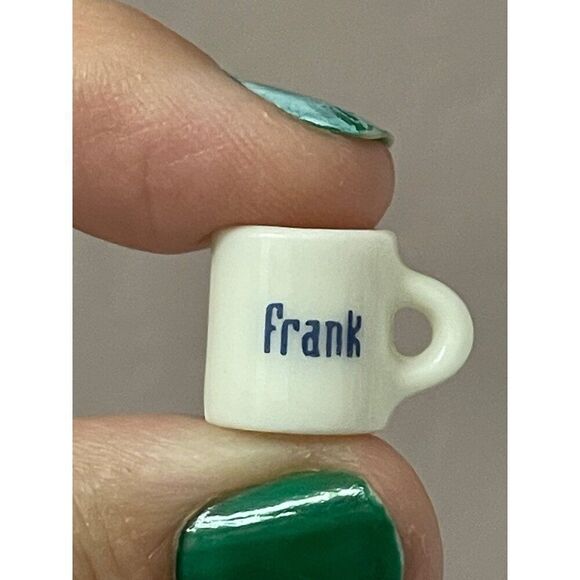 Vintage Miniature White Ceramic Coffee Mug With name Frank Spell Out Dollhouse - Picture 9 of 9